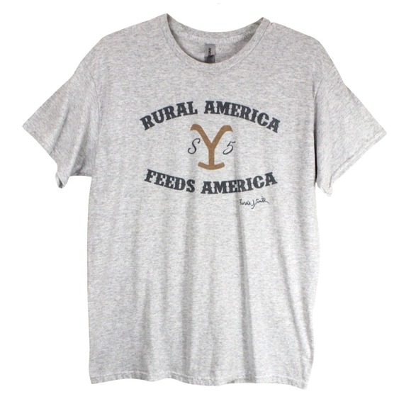 Yellowstone season 5 T-shirt size L Rural America Feeds America Gray NWOT - Picture 1 of 9